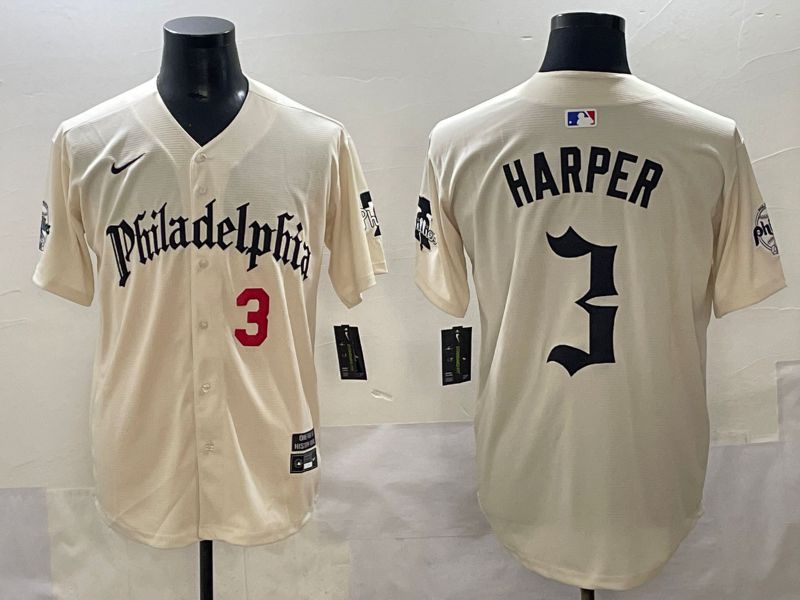 Men 2025 Philadelphia Phillies #3 Harper Cream Five generations Joint Name Nike MLB Jersey style 2->philadelphia phillies->MLB Jersey